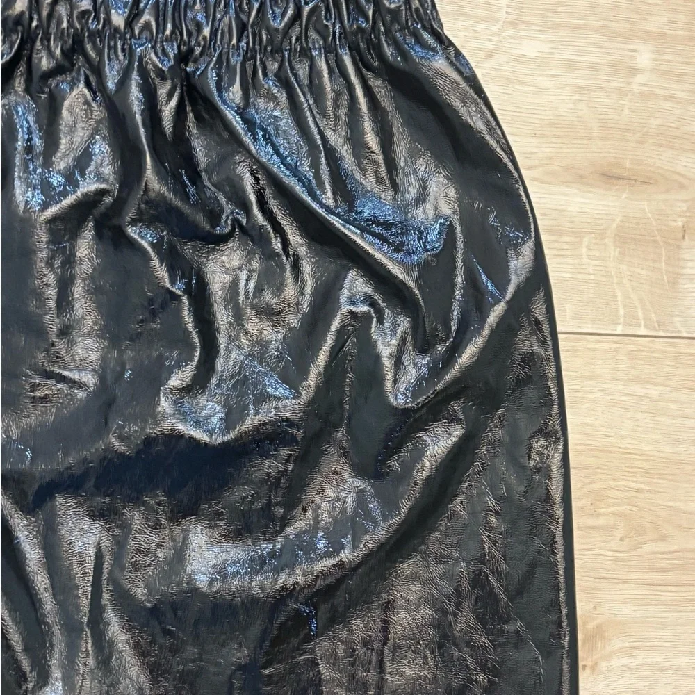 Zara Black Faux Leather Metallic Mini Skirt Festival Boho Concert Skirt